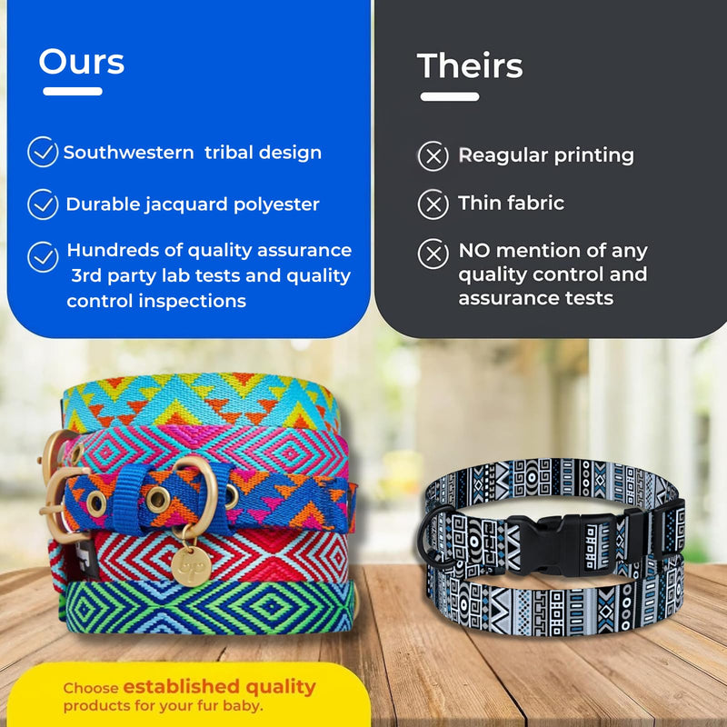 Blueberry Pet Southwestern Tribal Lozenges Stylish Green Adjustable Dog Collar with Metal Buckle, Neck 9-12.5", for Small Breed