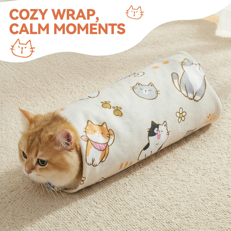BFNN Cat Grooming Wrap for Cutting Nails, 27.6" Anti-Escape Calming Cat Swaddle Wrap for Medicine, Nail Clipping, Teeth Brushing, Ear Cleaning, Self-Adherent Burrito Restraint, (CatLand, L) L, Within 17lbs Cat Land - PawsPlanet Australia