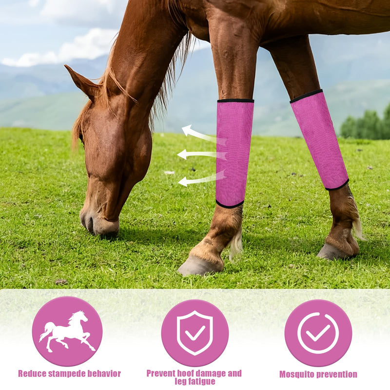 4 Pcs Fly Boots for Horses Mesh Fly Boots for Horses Set of 4 Pony Fly Boots Preventing Flies and Mosquitoes Bites Protect Horses Leggings Breathable Soft and Comfortable Pink