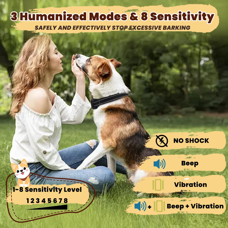 Smart Auto Dog Bark Collar, No Shock Anti Barking Collar for Small Medium Dogs 8-50lbs, Rechargeable & Waterproof Barking Control Device with Beep Vibration Mode & 8 Sensitivities - PawsPlanet Australia