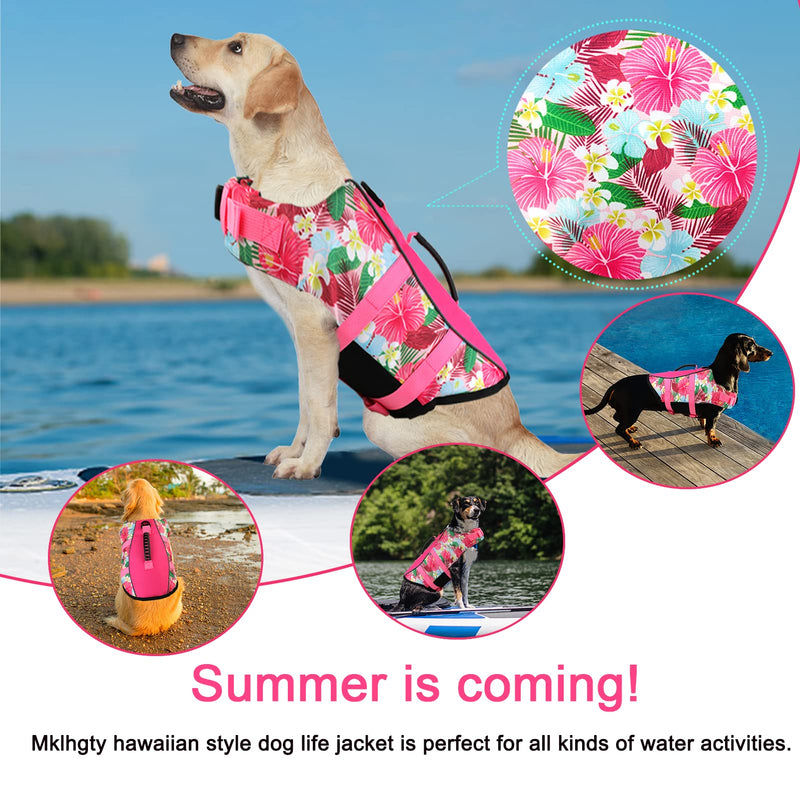 Mklhgty Hawaiian Dog Life Jacket - Adjustable Ripstop Vest with Rescue Handle for Swimming Boating, High-Flotation Safety Device for Small Medium Large Dogs (Floral Pink,S) Floral Pink - PawsPlanet Australia