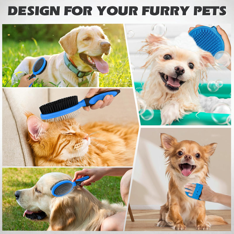 2PCS Pet Grooming Tools - Double-Sided Brush for Shedding and Bathing, Suitable for Short/Long Haired Dogs Cats and Horses, Deshedding Dog Brush, Mane & Tail Combs for Horses - Pet Supplies (Blue) Black Blue