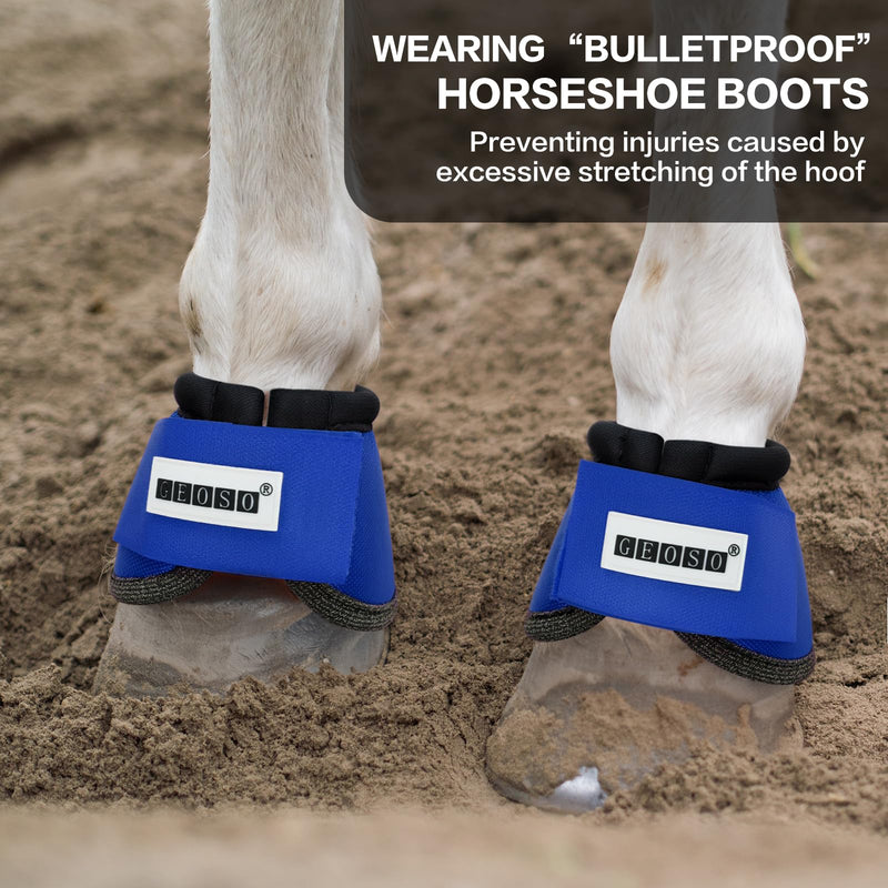 GEOSO Bell Boots for Horses,Ballistic Overreach Horse Boots | Superb Protection, Durability&Comfort,360 Degree Wrap Medium Blue
