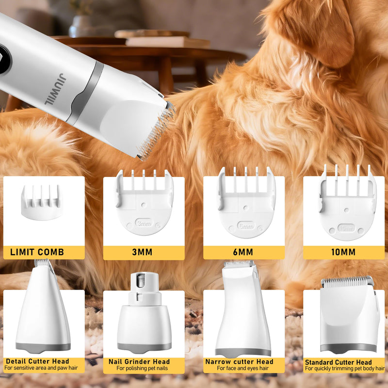 Dog Clippers for Grooming, 4 in 1 Dog Grooming Kit Hair Clipper with LCD Display, Dog Trimmer for Grooming, Dog Hair Trimmer for Paw Nail Grinder,Shaver Grooming Supplies for Pet Cats Dogs