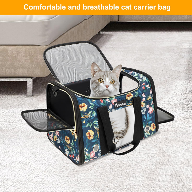 Petmolico Cat Carrier Soft-Sided Pet Bag for Small Medium Cats Puppies 16LBs - Airline Approved Pet Travel Carrier 3 Open Doors (Medium,Green Peony) Green Peony - PawsPlanet Australia