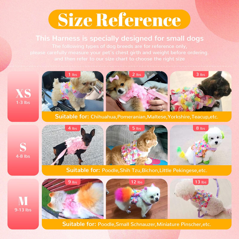 Cute Small Dog Harness and Leash Set Pink Lace Floral Girl Puppy Harness for Small Dogs Cats Soft Mesh Dog Vest Harness Escape Proof Pet Cat Harness Outfits XS (Fit 1-3 lbs; Chest 9.5-11") - PawsPlanet Australia