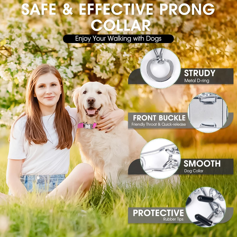 Adjustable Training Collar with Quick Release Buckle, No Pull Dog Collar with Removable Nylon Cover for Small Medium Large Dogs,Packed with Extra 2 Links,Pink,M Pink M/L(17-23" Neck, 3.5mm) - PawsPlanet Australia