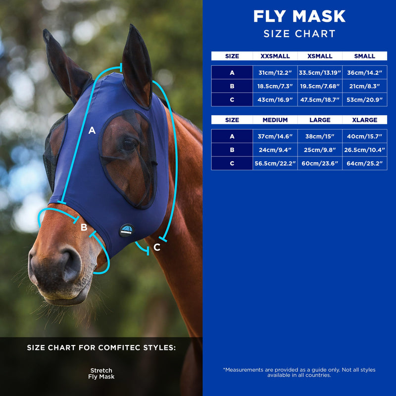 WeatherBeeta ComFiTec Stretch Fly Mask with Ears, Navy/Black, Large L