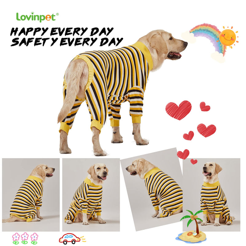 LovinPet Big Dog Pajamas, Cotton Black and Yellow Stripe Dog Shirt, Full Coverage Dog Onesie, Pet Pajamas for Dogs, Stop Shedding for Dogs, Pet PJ's, XL X-Large Black/Yellow Update - PawsPlanet Australia