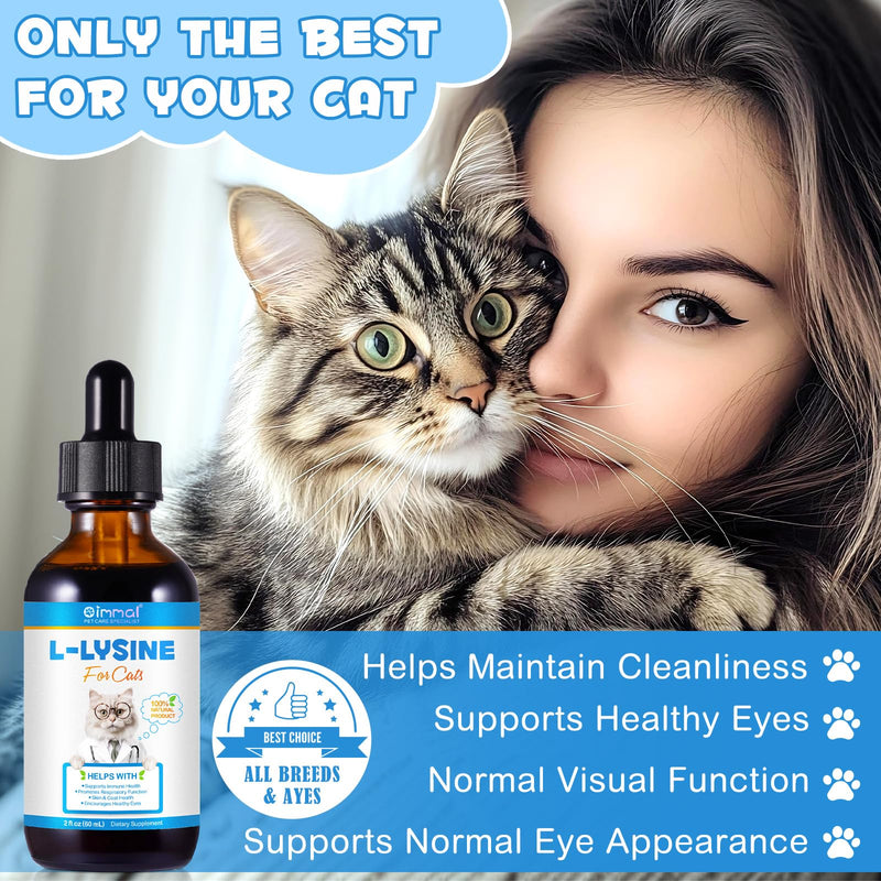 Lysine for Cats, Cat L-lysine Supplement Support Immune for Feline Respiratory, Sneezing, Runny Nose, Eye Function, Helps Strengthen Natural Defenses - Chicken Flavor 60ml 1PCS