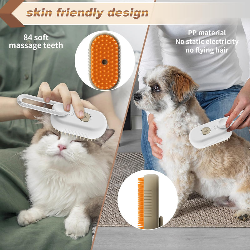 Steam Brush for Cats & Pets - 3 In 1 Steamer for Grooming, Deshedding, and Taming Animal Fur (Brown) Brown - PawsPlanet Australia