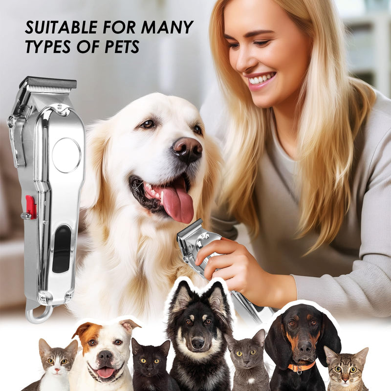 Professional Dog Clippers for Thick Hair, Low Noise Cordless Dog Grooming Clippers, Rechargable Pet Shaver Trimmer with LED Display/10 Guide Combs for Dogs Cats