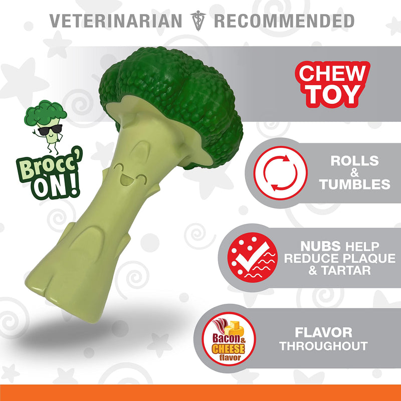 NYLABONE Broccoli Dog Toy Power Chew – Cute Dog Toys for Aggressive Chewers – with a Funny Twist! Bacon & Cheese Flavor, Large/Giant Large up to 50 lbs.