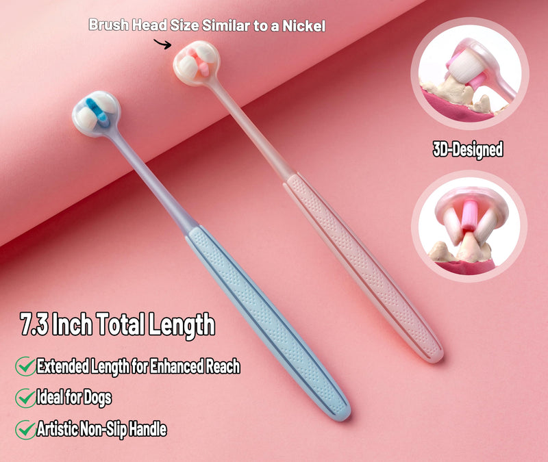 E.M&S.T by Emmeliestella Dog Toothbrush Teeth Cleaning Kit，Three-Sided，Dental Plaque Removal，Oral Hygiene，Freshen Dogs Breath，Reduce Tarta，Extra Soft Bristles, Independent Packaging, Blue&Pink 3PCS - PawsPlanet Australia
