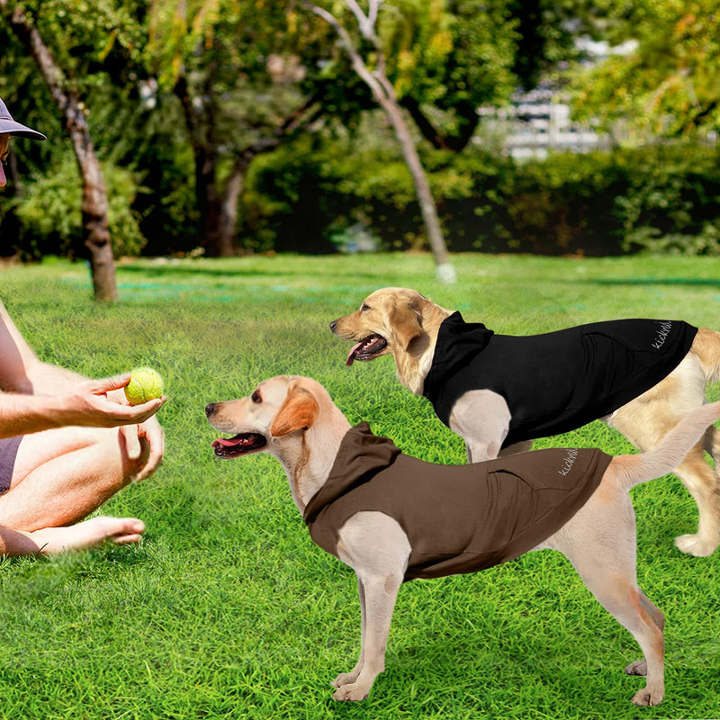 2 Pieces Basic Dog Hoodie, Soft & Comfy Dog Puppy Sweatshirt, Superior Comfort and Fit Doggy Security Hoodies Jumpsuit Sweater with Leash Hole and Pocket, Black & Brown/Sleeveless (Medium) Medium - PawsPlanet Australia