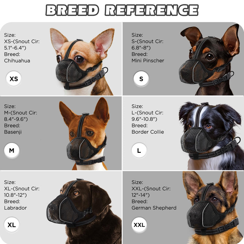 Dog Muzzle,Mesh Soft Muzzle for Small Medium Large Sized Dogs, Breathable Reflective Adjustable Puppy Muzzles with Collar for Scavenging Grooming Biting Chewing,Allows Panting and Drinking Black Mesh L - PawsPlanet Australia