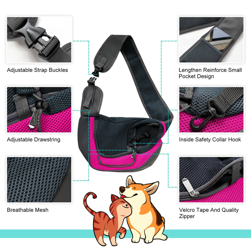 Pet Dog Sling Carrier, Breathable Mesh Adjustable Puppy Sling Carrier Hand Free for Small Dog Cat, M, Rose 13.0"L x 9.1"W x 2.0"H - PawsPlanet Australia