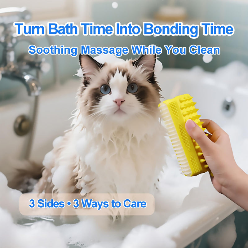 3-in-1 Triangular Dog Bath Brush for Dogs & Cats, Silicone Pet Grooming Brush with Deshedding Bristles, Massage Cones & Deep Cleaning Nubs, Green