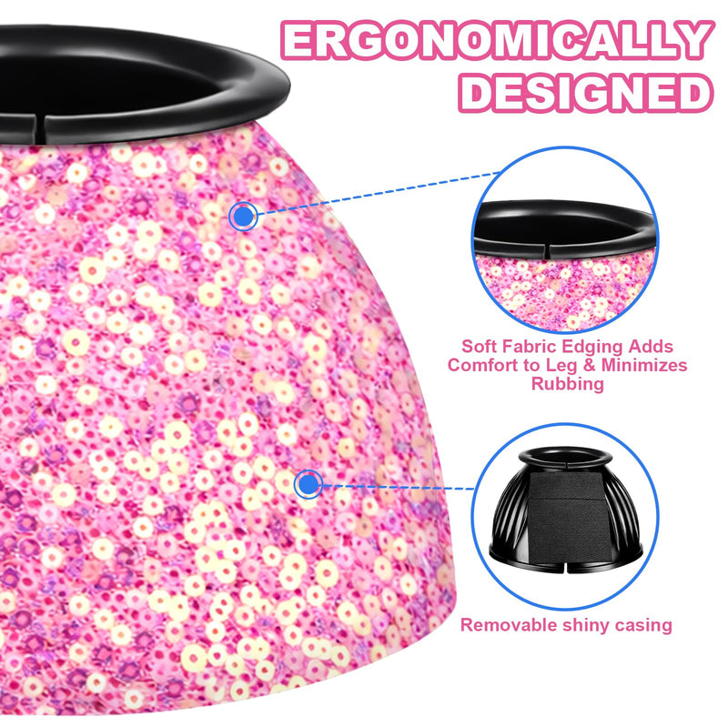 1 Pair Pink Sparkle Women's Horse Bell Boots Rubber Equine Bell Boots Protect Against Hoof Frictionless Design for Female Equine Hoof Care Quick Wrap Shield Horse Racing Festival