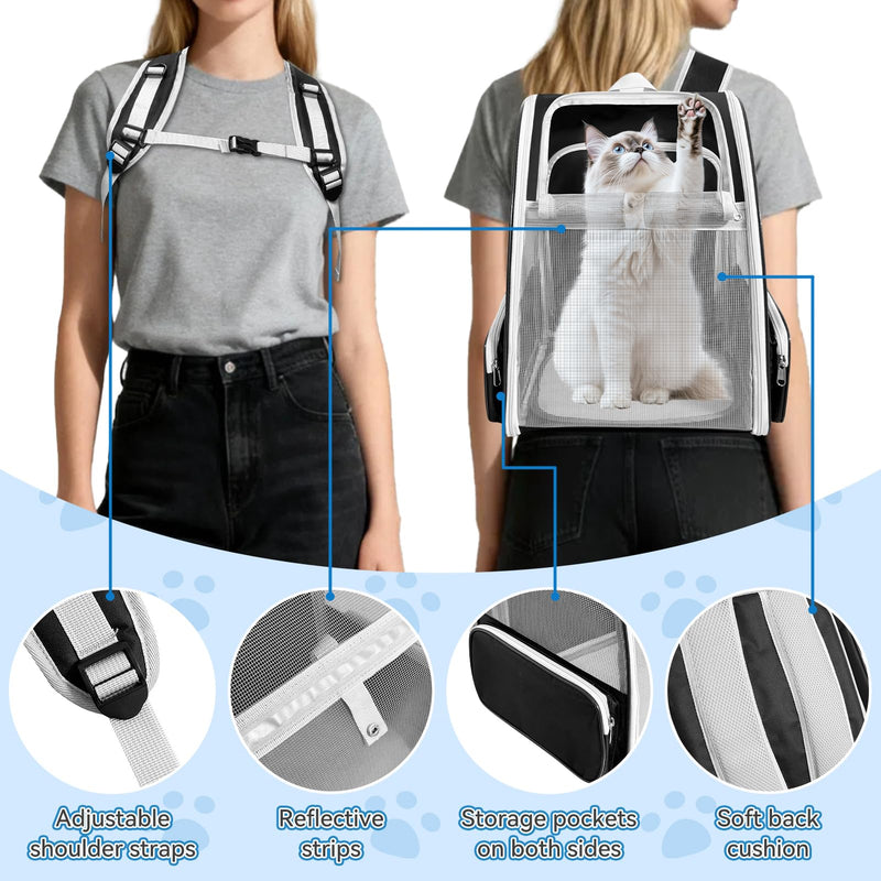 Cat Backpack Carrier,Expandable Pet Carrier Backpack for Cat and Small Dogs,for Hiking, Camping and Travelling Use,Collapsible Carrier with Breathable Mesh,Gray - PawsPlanet Australia