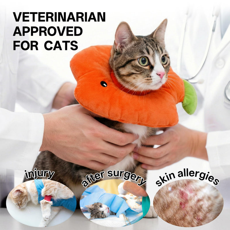 PUMYPOREITY Soft Fish Shaped Cat Cone Collar, Adjustable Padded Elizabethan Collar for Kittens, Anti-Lick Protective Neck Cone for Post-Surgery Wound Recovery, M, Orange Medium