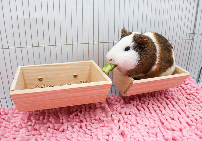 2 Pcs Guinea Pig Feeder Box, Wooden Small Animal Food Feeder, Hanging Rabbit Food Bowl, Small Animal Cage Accessories, Suitable for Rabbit Bunny Chinchilla Guinea Pig Hamster - PawsPlanet Australia
