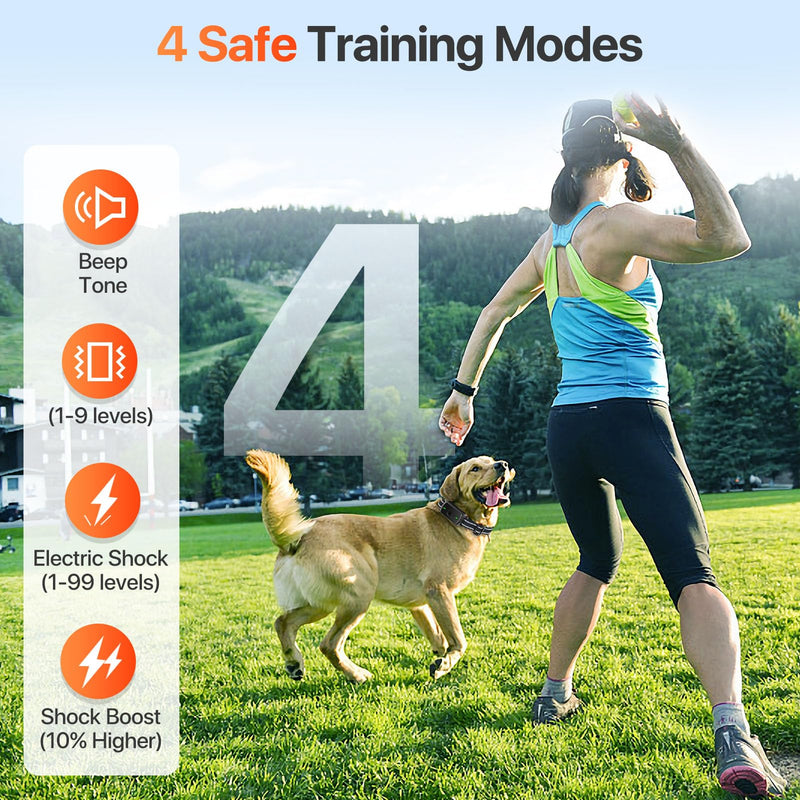 Dog Training Collar, Dog Shock Collar with Remote Control, Electric Shock Collar with 4 Training Modes, IP68 Waterproof Rechargeable e Collar for Large Medium Dogs with Beep Shock and Security Lock Black - PawsPlanet Australia