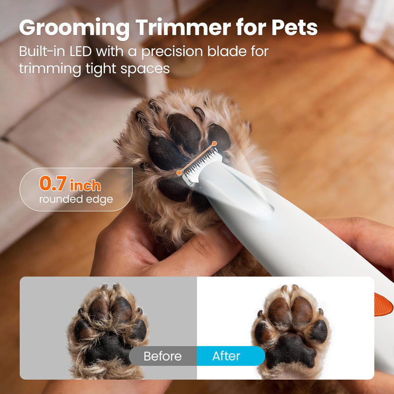 Potaroma Pet Grooming Trimmer, Electric Waterproof Dog & Cat Micro Precision Hair Shaver Kit for Paws Eyes Ears Face Buttocks – 18mm Ceramic Blade, LED Light, Two-Speed Control, USB Rechargeable