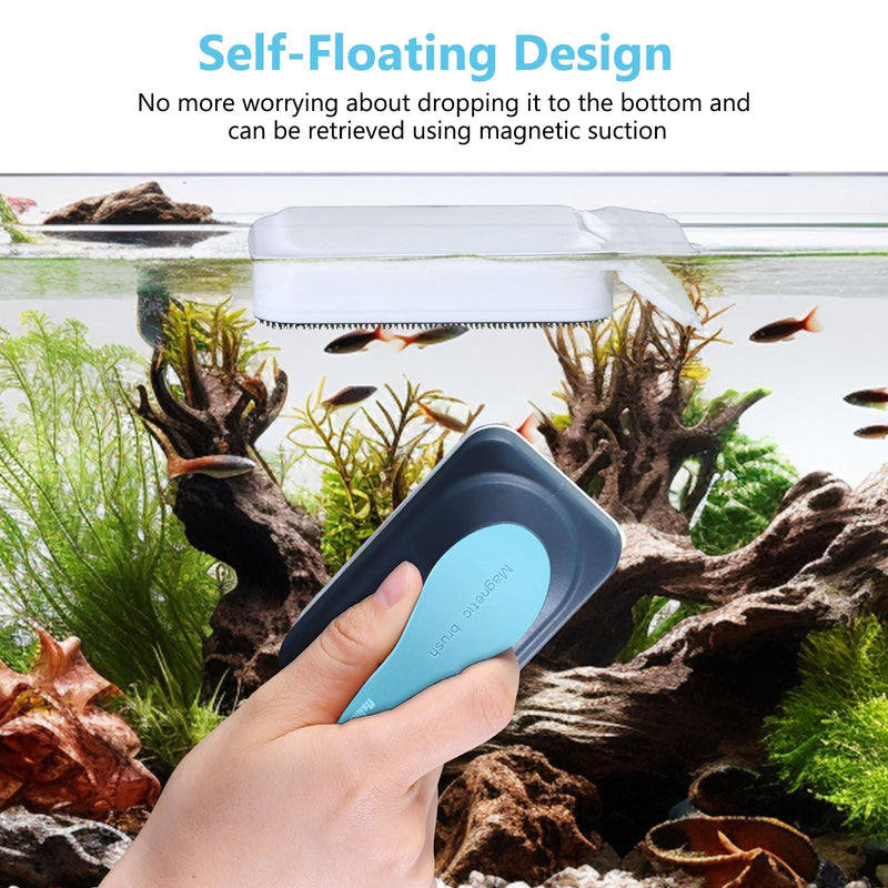 Aquarium Magnetic Glass Cleaner, Fish Tank Algae Magnet Cleaning Tool with Algae Scraper for Glass Aquariums Tank, Floating Scrubber Brush, 2 Detachable Scrapers, Small S for Glass Thickness：1/8"-1/4" - PawsPlanet Australia