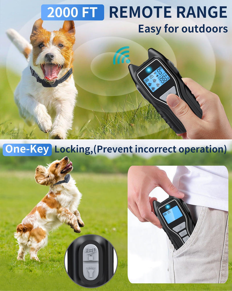 Shock Collar for Dogs 2 Dogs (15-120lbs) 2000FT Dog Shock Collar with Remote Control Waterproof Dog Training Collar with Remote 4 Safe Modes Rechargeable Lock Flash Light for All Breeds - Silver - PawsPlanet Australia