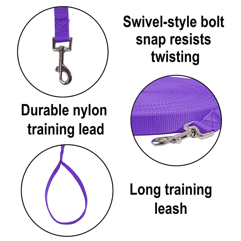 Hi Kiss Dog/Puppy Obedience Recall Training Agility Lead - 15ft 20ft 30ft 50ft 100ft Training Leash - Great for Training, Play, Camping, or Backyard Purple 30 Feet - PawsPlanet Australia