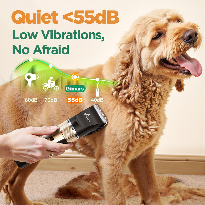 Gimars Cordless 4 Speed 7000rpm Dog Clippers with 6 in 1 4CR Stainless Steel Dog Grooming Scissors Kits, Low Noise 55db Rechargeable Pet Hair Thick Coat Trimmer Cat Shaver Clippers Kit for Cat Pet 6-in-1 Professional Scissor Set + Clipper + Comb - PawsPlanet Australia