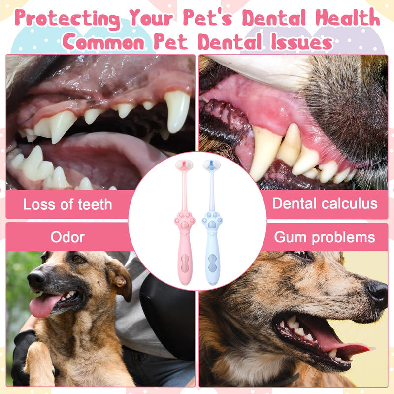 3-Sided Dog Toothbrush, 2 Pack Puppy Toothbrushes, Ultra Soft Dog Teeth Cleaning kit, Pet Dental Oral Care, Dogs Toothbrush Kit for Small and Medium Dogs (Pink, Blue) - PawsPlanet Australia