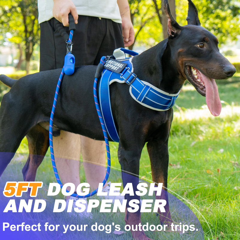 Neck Padded Dog Vest Harness and Leash Set, No Pull Adjustable Service Pet Harness with 8 Dog Patches, Reflective in Training Easy Control Pet Vest with 5ft Dog Leash for Medium & Large Dogs XL Blue - PawsPlanet Australia