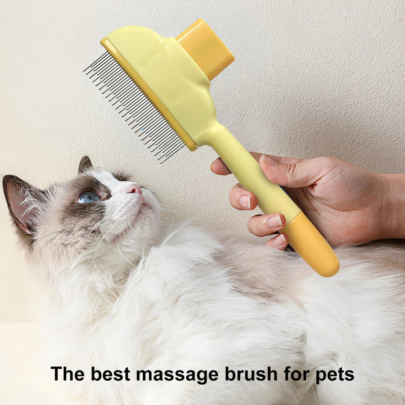 Cat Hair Brush & Dog Brush, 2PCS Pet Comb, Long & Short Stainless Steel Metal Teeth for Shedding and Tangles, Self-Cleaning Pet Comb for Dogs and Cats, Comfort and Safety