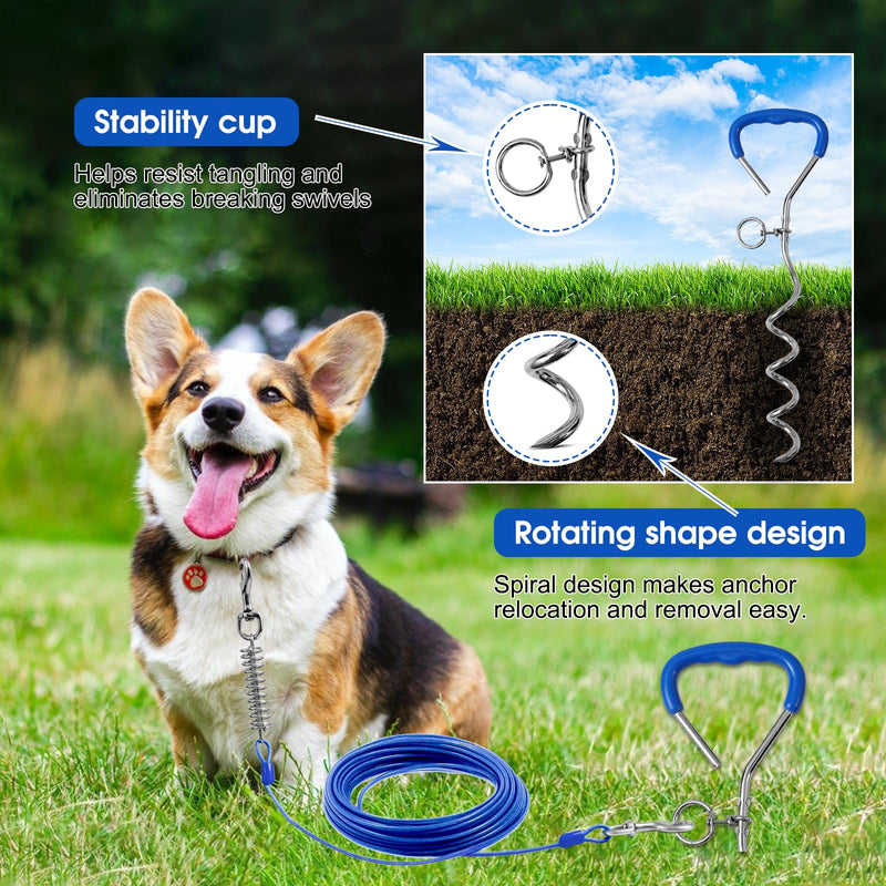 Dog Tie-Out Stake, Heavy Duty 16" Spiral Anchor Stake for Outside, Yard and Camping, Soft Grip Handle Anti-Rust Stake for Any Dog Cable Leash Chain, Small to Large Dogs Up to 200lbs (Blue, 16" Stake) Blue - PawsPlanet Australia