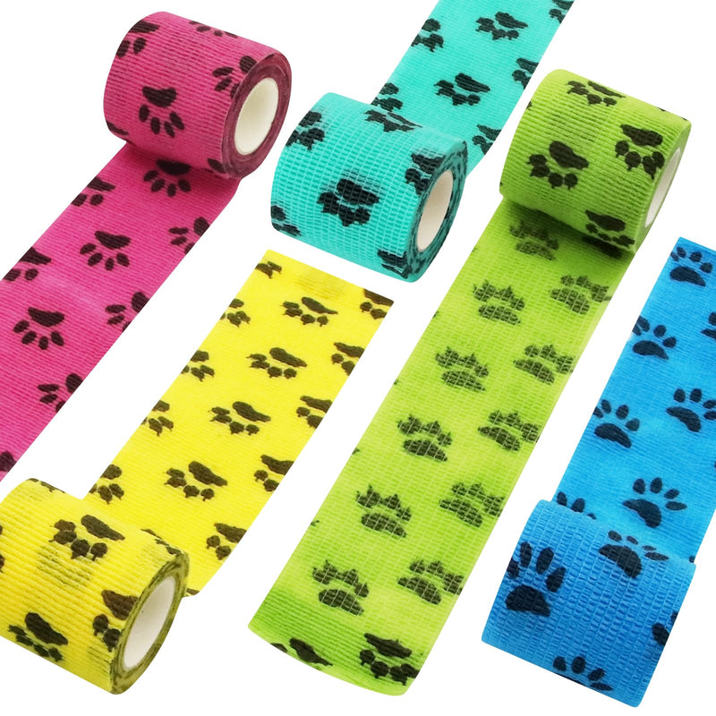 10 Pack Self Adhesive Bandage Wrap，2" X 5 Yards Elastic Cohesive Bandage Wrap Non-Woven Tape Breathable First Aid Tape,Vet Wrap for Horses Dogs Pets,Cat, Bird, Animal（5 Colors ） (Claw Print) Claw Print