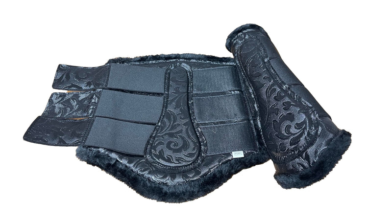 Horse Brushing Boots Black, Black Design Support Boots, Dressage Shose with Black Fur Inside Pony / Small