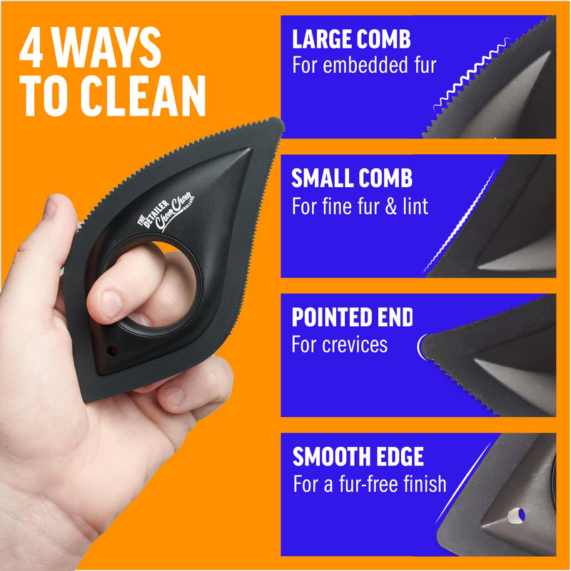ChomChom Roller & Detailer Bundle - Pet Hair Remover and Reusable Lint Roller - ChomChom Cat and Dog Hair Remover for Furniture, Couch, Carpet, Clothing and Bedding - Multi-Surface Fur Removal Tool Black Detailer - PawsPlanet Australia