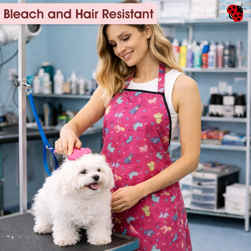 Ladybird Line 609 Pink Dog Waterproof Grooming Apron, Hair Bleach Resistant, Adjustable Neck Band, Breathable Mesh Lining - PawsPlanet Australia