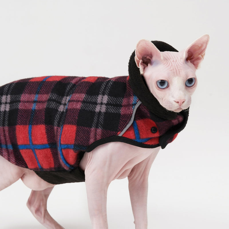 Sphynx Cat Windproof Turtleneck Jacket, Cat Puppy Warm Fleece Hoodie Fall and Winter,Easy to Wear Cat Coat with Velcro,Neck and Chest Adjustable Sweater (L (5.5-8lbs)) L (5.5-8lbs) - PawsPlanet Australia