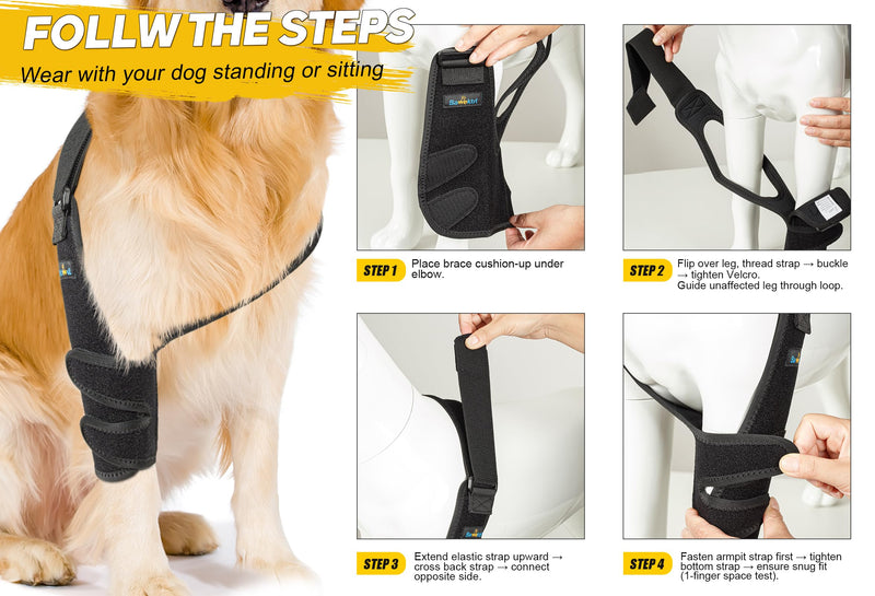 Dog Elbow Protector Brace with Metal Splint, Canine Elbow Pads &Shoulder Brace Support for Callus, Hygroma, Dysplasia, Arthritis, Dislocation, Pressure Sores, Comfort Fit for All-Day Wear L-Right
