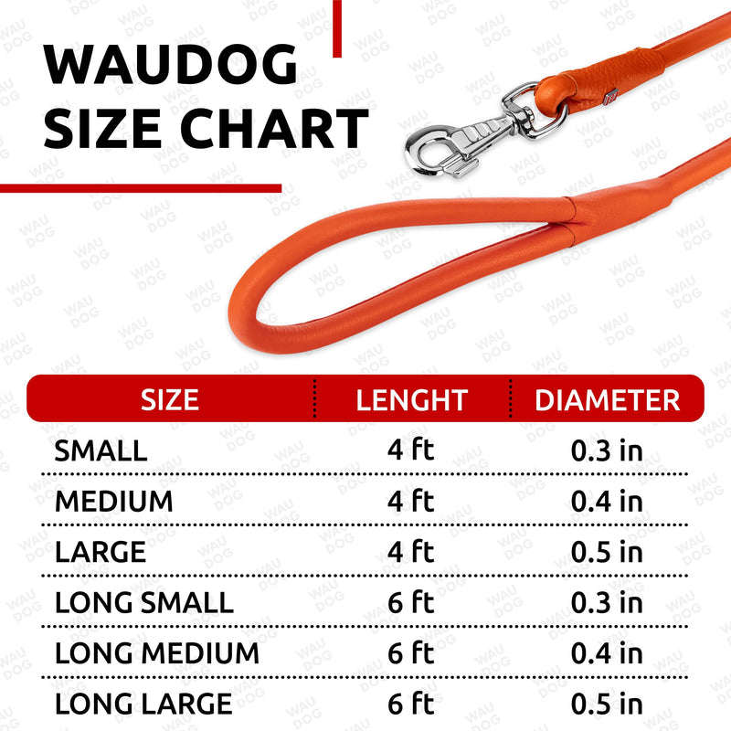 WAUDOG Rolled Leather Dog Leash 4Ft * 0.3 in for Small Medium and Large Dogs - Heavy Duty Leather Puppy Leash for Outdoor Walking Running Training - Strong Dog Leashes for Large Breed Dogs (Orange) Orange - PawsPlanet Australia