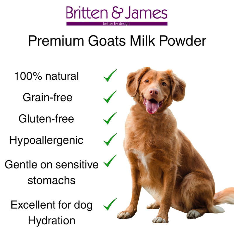 100% Natural Whole Goats Milk Powder for Dogs by Britten and James. Nutrient-Rich Boost, Improves Dogs' Hydration, Appetite, Gut Health & Immunity. High Calcium & Vitamins. For All Ages (250g) 250g