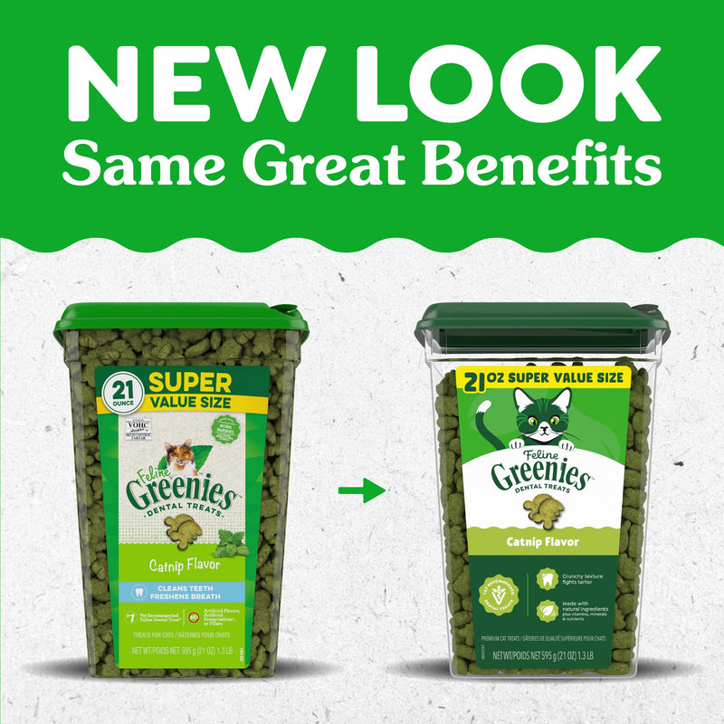Greenies Cat Treats, Feline Veterinarian-Recommended Adult Natural Dental Treats, Catnip Flavor, 21 oz. Tub 1.31 Pound (Pack of 1) - PawsPlanet Australia