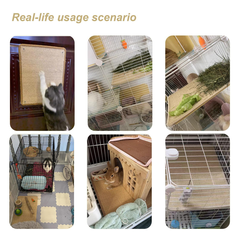 2PCS Rabbit Scratching Pads Natural Sisal Bunny Scratching Pads for Claw & Teeth Care with Hole Punching Process, 16x12 in