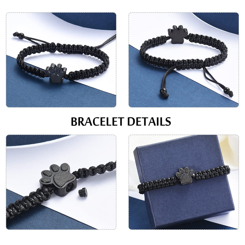constantlife Cremation Bracelet for Pets Ashes - Dog Paw Pendant Bangle Stainless Steel Memorial Urn Jewelry Black Rope-Black