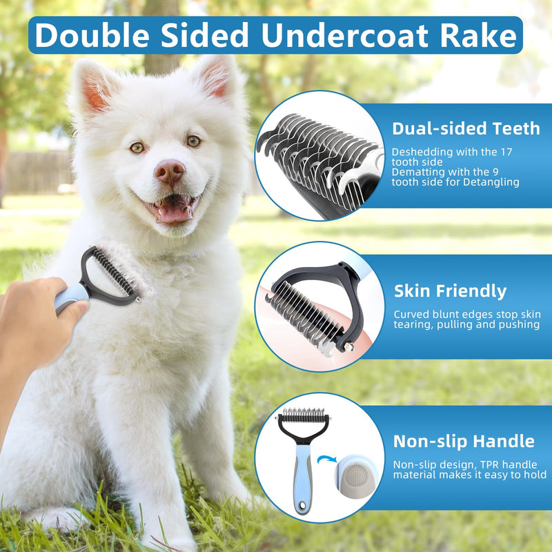 Dog Brush Dog Grooming Kit 7PCS Dog Brush for Shedding-Dog Brushes for Grooming, Dematting Comb for Dogs, Cat Nail Clipper with Nail File, Flea Comb, Pet Comb, Pet Bath Brush-Blue Blue 7Pcs+Bag - PawsPlanet Australia