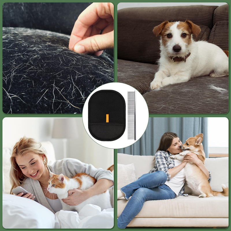 2 Pack Pet Hair Removal Gloves, Reusable Electrostatic Pet Hair Remover Grooming Gloves for Cats & Dogs Tool Hair Brush with 1 Comb for Clothing Couch Carpet Car Seat - PawsPlanet Australia