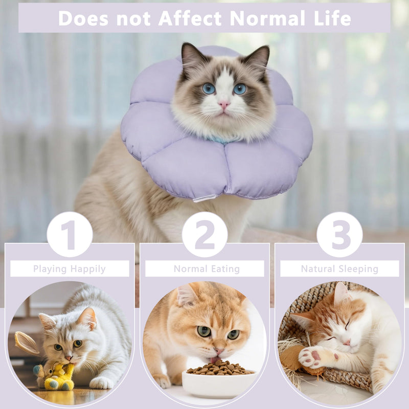 Soft Cat Cone Collar After Surgery, Cat Recovery Collar to Stop Licking Wounds, Adjustable Elizabethan E-Collar for Cats Waterproof Donut Collar for Wound Healing (Purple, Small) Purple